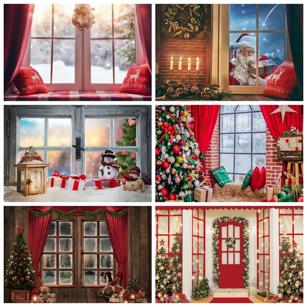 Рождественские фоны для фотосъемки с изображением Санта Клауса камина окна