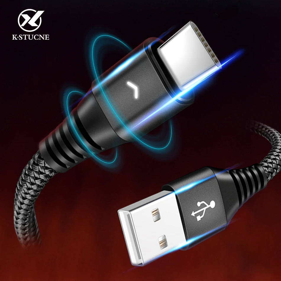 KSTUCNE USB Type C кабель 1 2 м/1 8 м LED 2.4A Быстрая зарядка USBC для Samsung A50 A70 A30 Huawei P30 P20 Lite
