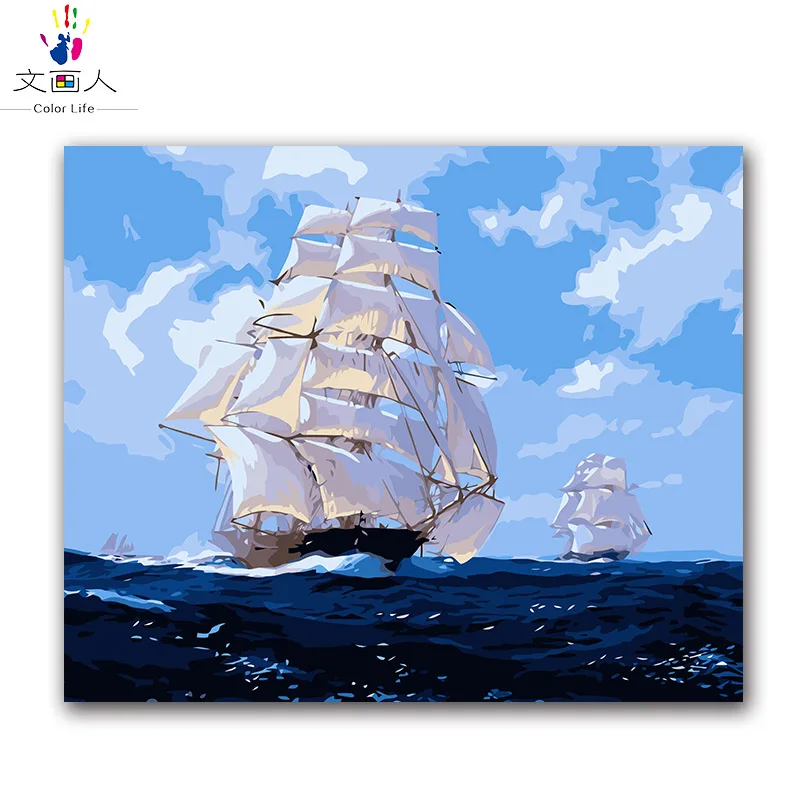Diy краски по номерам морские лодки картины с наборами для взрослых украшения стен