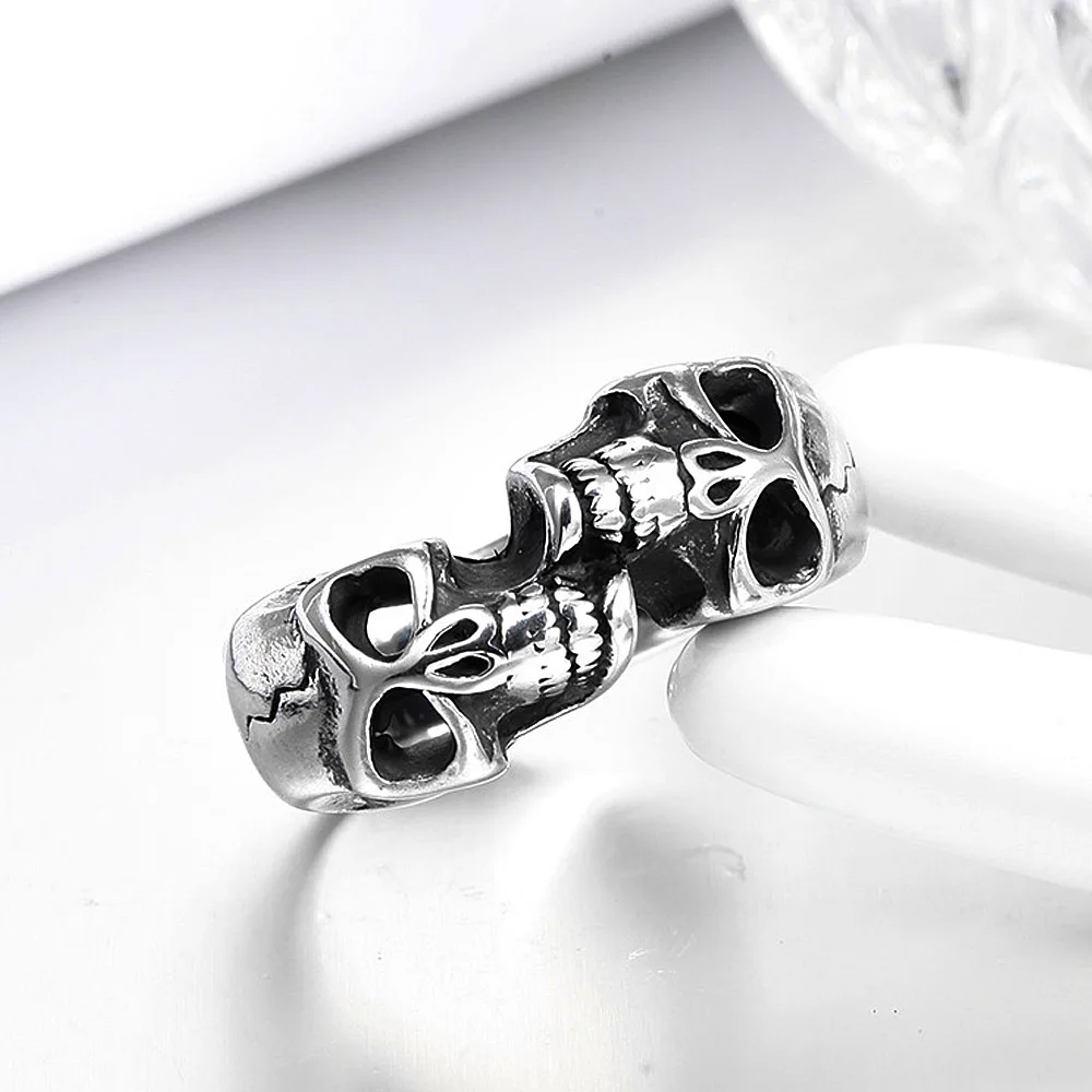 Мужское кольцо с двойным черепом в готическом стиле | Украшения и аксессуары