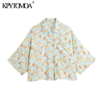 kpytomoa women 2021 fashion floral print loose asymmetric blouses vintage three quarter sleeve button up female shirts chic tops