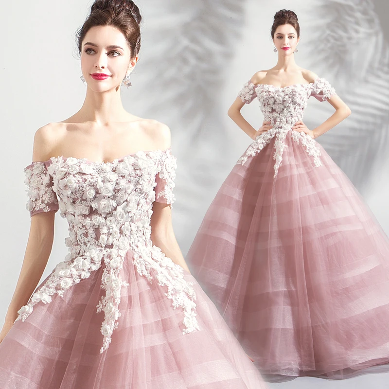 

New Collection High Grade Popin Exquisite Flowers Decorated Unique Wedding Gown + Free Petticoat 825
