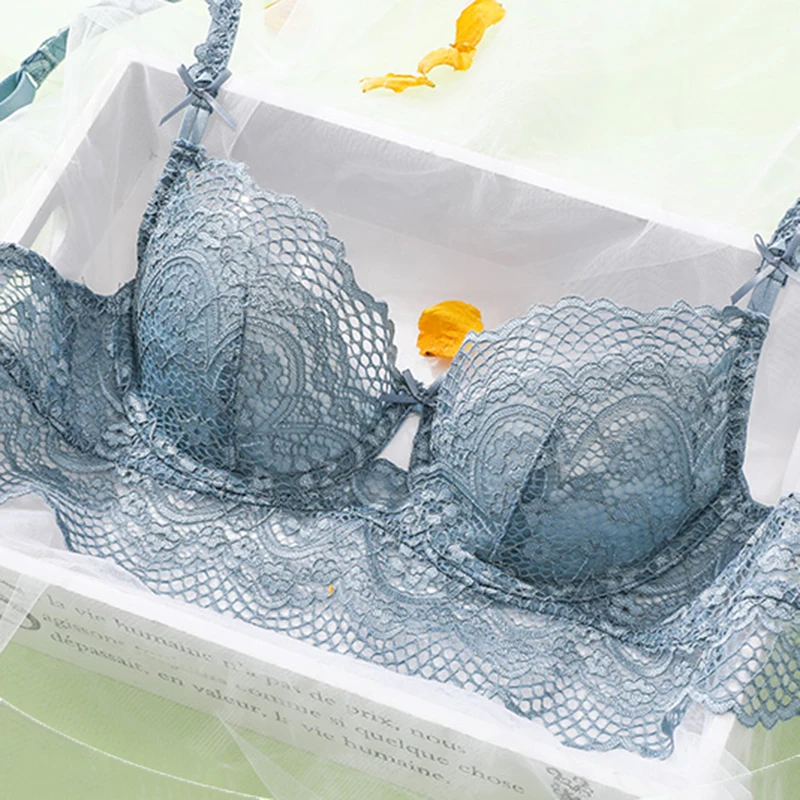 Модный синий цветочный кружевной бюстгальтер и трусики прозрачное женское