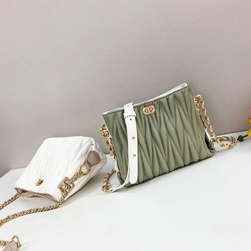 

Women's Bag Fashion Solid Color High Quality PU Metal Shoulder Strap Satchel Retro Handbag Simple Style Female's Crossbody Bag