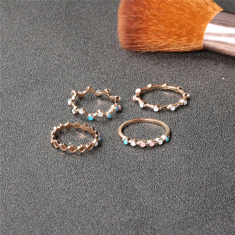 

4pcs/set Simple Colorful Crystal Wave Ring Set for Women Girl Candy Color Knuckle Finger Rings Anillos Boho Jewelry