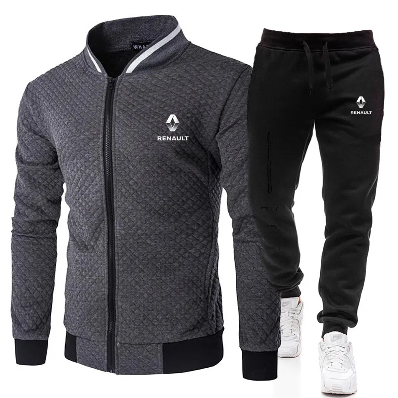 

2021 fashion sports RENAULT logo brand printing zipper shirt + trousers suit men's clothing slim sportswear 2-piece set