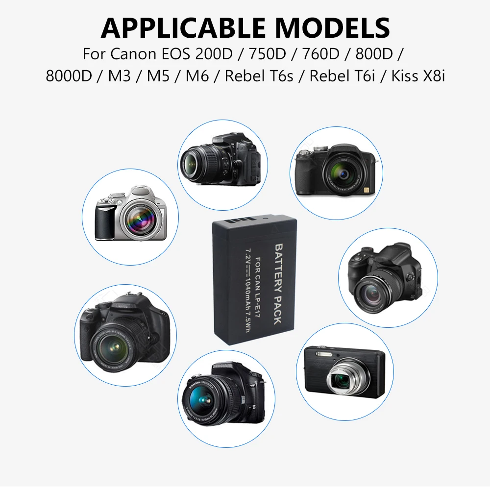 

1/2/4pcs LP-E17 7.2V 1040mAh Lithium polymer Rechargeable Battery pack For Canon Camera SLR EOS 200D 750D 760D 800D M3 M5 M6