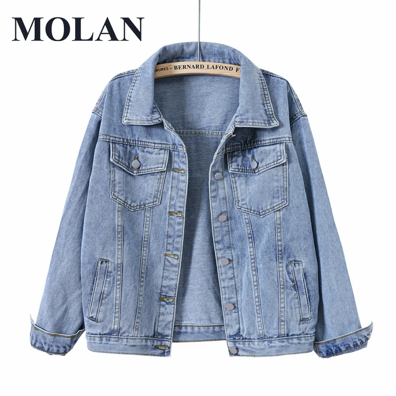 Женская джинсовая куртка MOLAN винтажная синяя однобортная Модная Джинсовая с