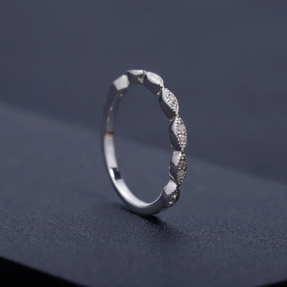 GEM'S BALLET 0.5Ct 5mm Art Deco Halo 925 Sterling Silver Moissanite Ring 3 Band Half Eternify Set Wedding Rings For Bridal Women |