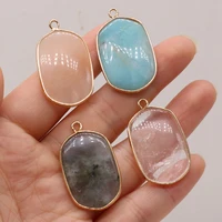 natural pink aventurine amazonite clear quartz oval gilt edge necklace pendant for making diy necklace accessories 20x34mm