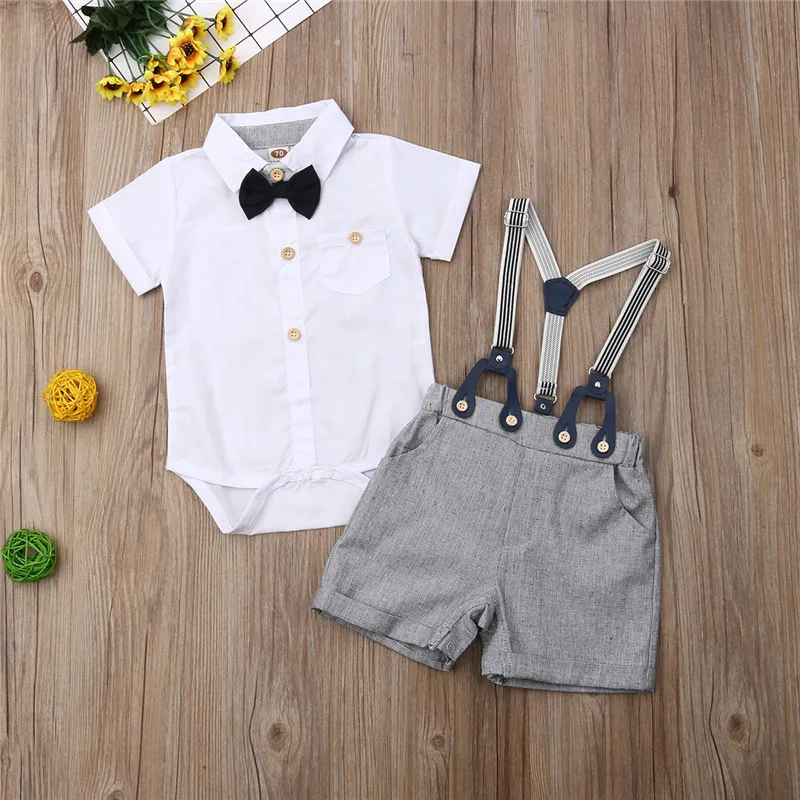 

Summer Baby Clothing Newborn Set Baby Boys Gentleman Romper Clothes Shirt Bow Tie Tops Shorts Party Outfits Set