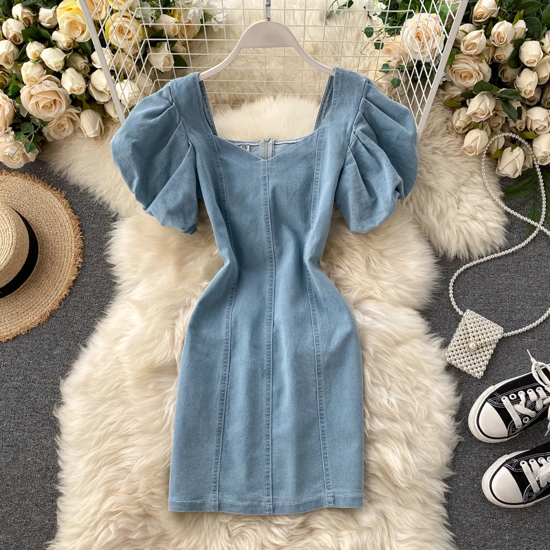 Женское джинсовое платье в стиле ретро SINGRAIN летнее однотонное офисное