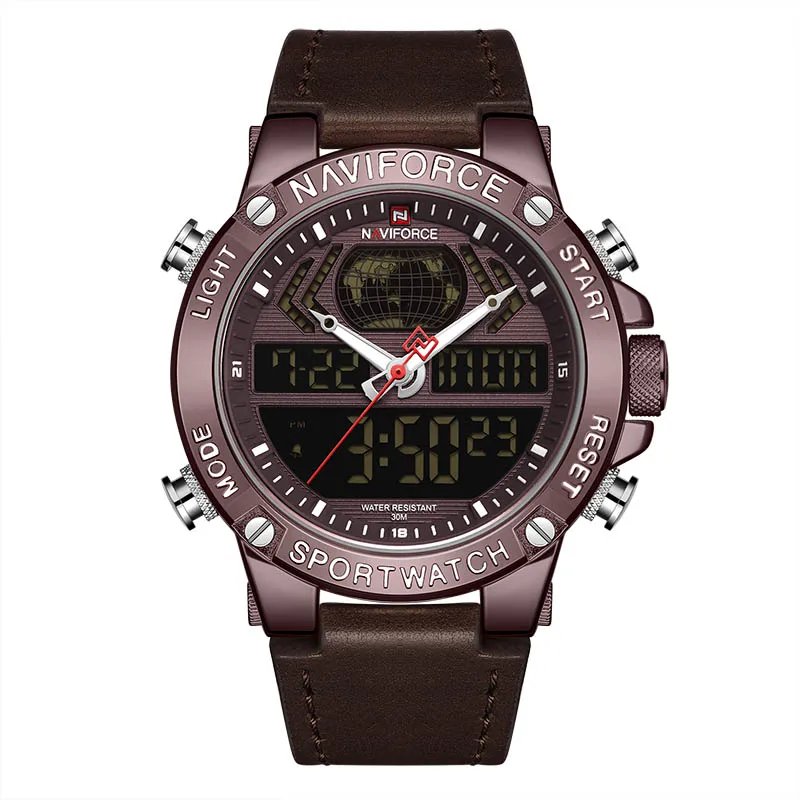 coffee NAVIFORCE новые мужские часы Топ люксовый бренд кожа водонепроницаемые мужские спортивные часы кварцевые аналоговые цифровые часы мужские Relogio Masculino - Цвет: coffee