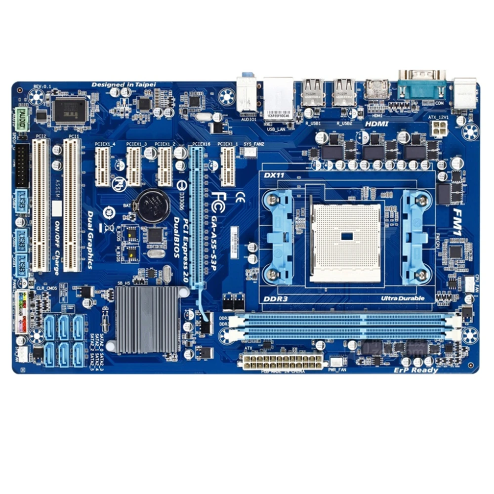 Для GIGABYTE GA A55 S3P рабочего Материнская плата A75 гнездо FM1 для A8 A6 A4 E2 32G блок питания ATX