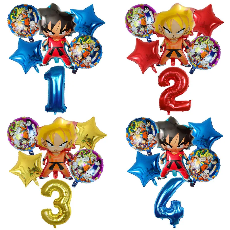 

6pcs Cartoon Goku Wukong Foil Helium Balloons Set 30inch Number Globos Children Happy Birthday Party Decorations Kids Toys Gift
