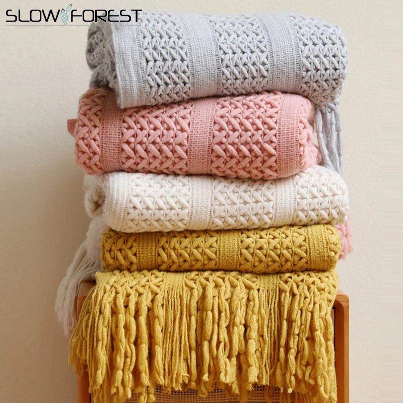 

Knitted Tassels Sofa Throw Blanket Fringed Nordic Throw Blanket Soft Blanket Bed Cover Crochet Bed