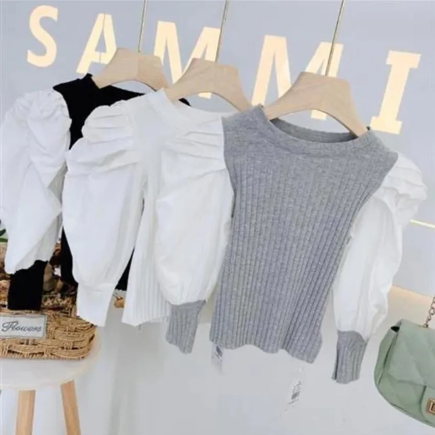 

2022 Spring Autumn Girls Fashion Puffy Sleeve T-Shirt Baby Kids Children Tee 80-140CM