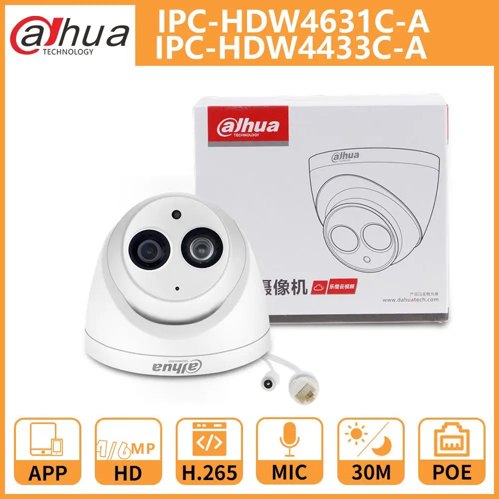 

IP-камера Dahua со скидкой, 4 МП, стандартная, HD, 6 МП, стандартная камера наблюдения, ночное видение, IR PoE, встроенный микрофон