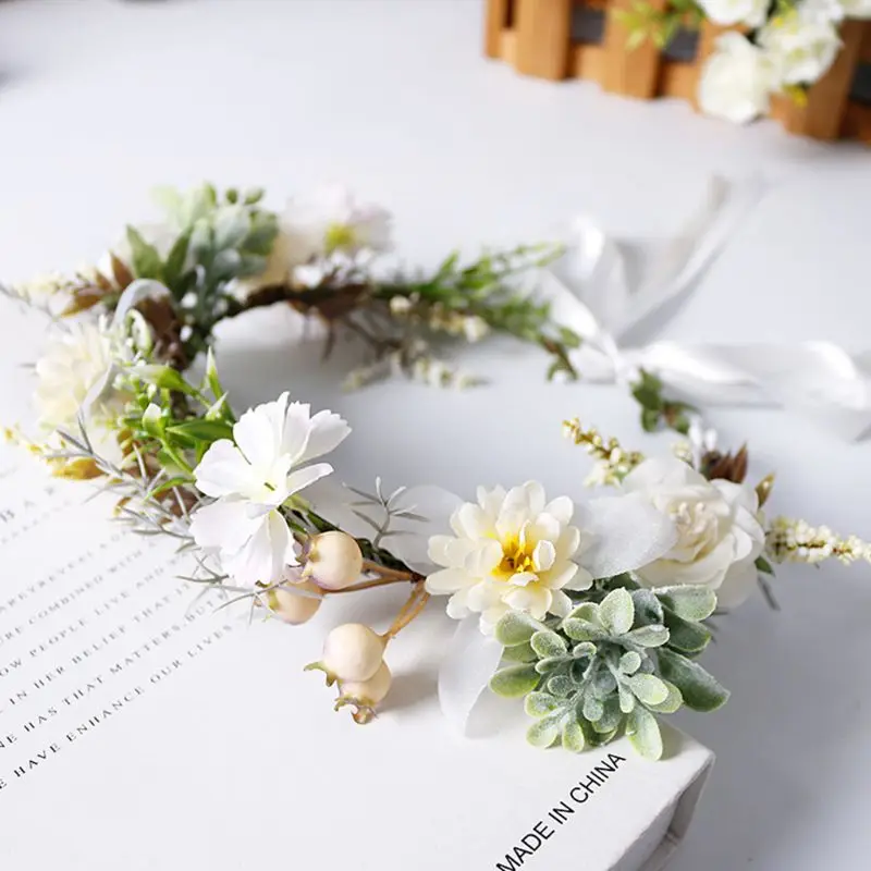 

Wedding Bridal Green Leaf Imitation Flower Crown Headband Women Bohemian Garland