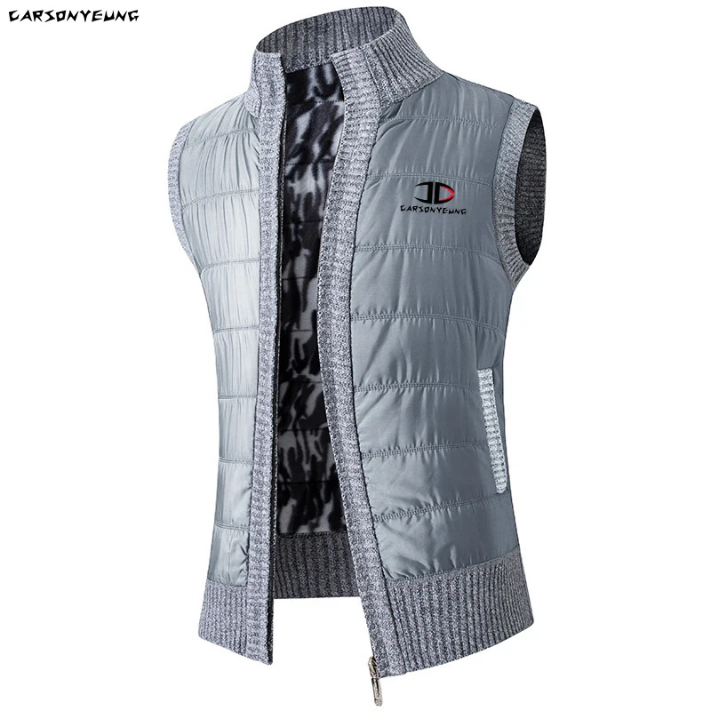 

2021 New Men's Sweatercoats Autumn Winter Warm Cashmere Wool Zipper Cardigan Vest Men Casual Sleeveless Patch Designs Knitwear