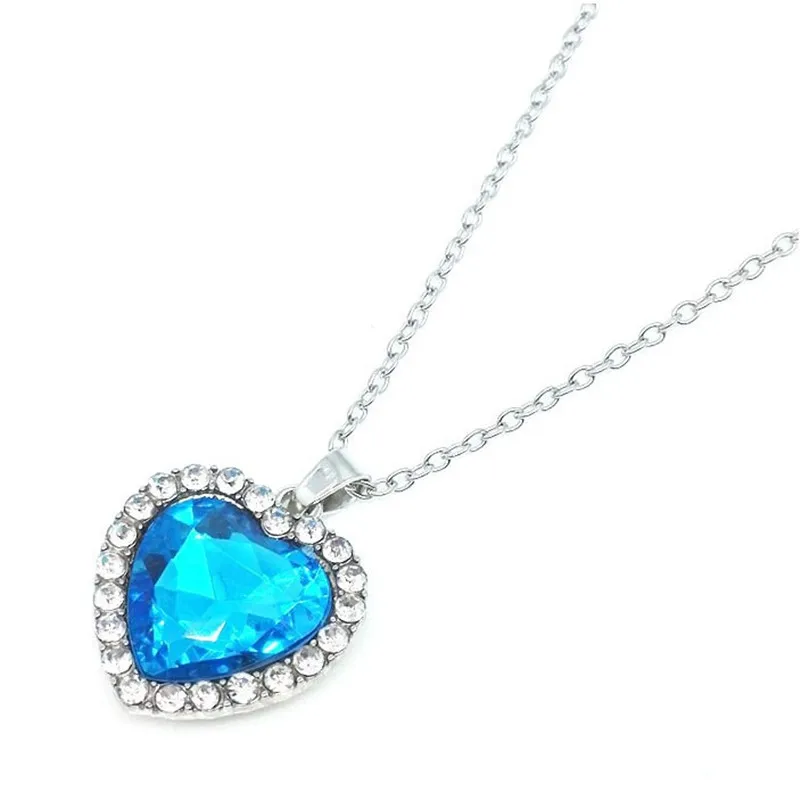 2021 Новое популярное циркониевое Персиковое сердце синее Сердце океана ожерелье
