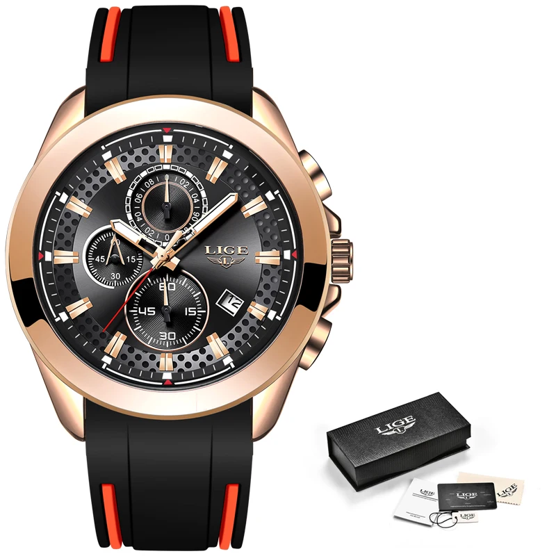 Часы наручные LIGE мужские с хронографом Спортивные кварцевые армейские в стиле