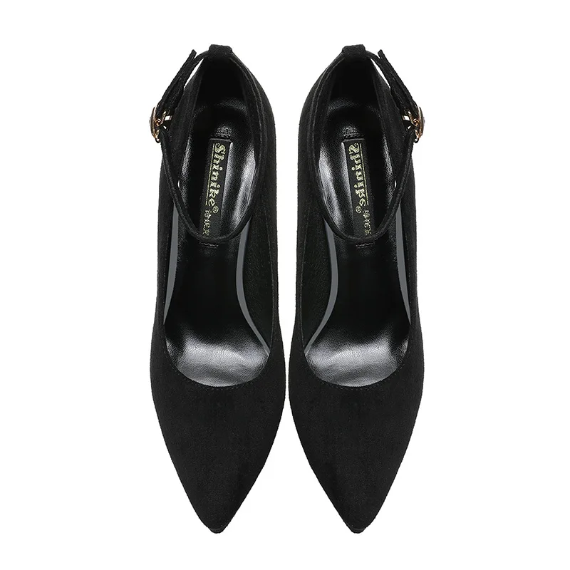 

Sexy Platform High Heels Thin Heels Pointed Toe Women Single Shoes Word Buckle Pumps Mid Hollow Solid Flock Work Shoe Size