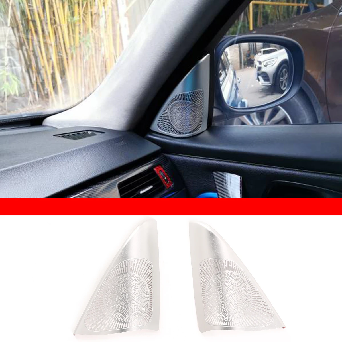 

Car Interior Accessories For BMW 3 Series E90 2005-2012 Car styling Stainless Steel Silver Car Treble trumpet Net cover Sticker