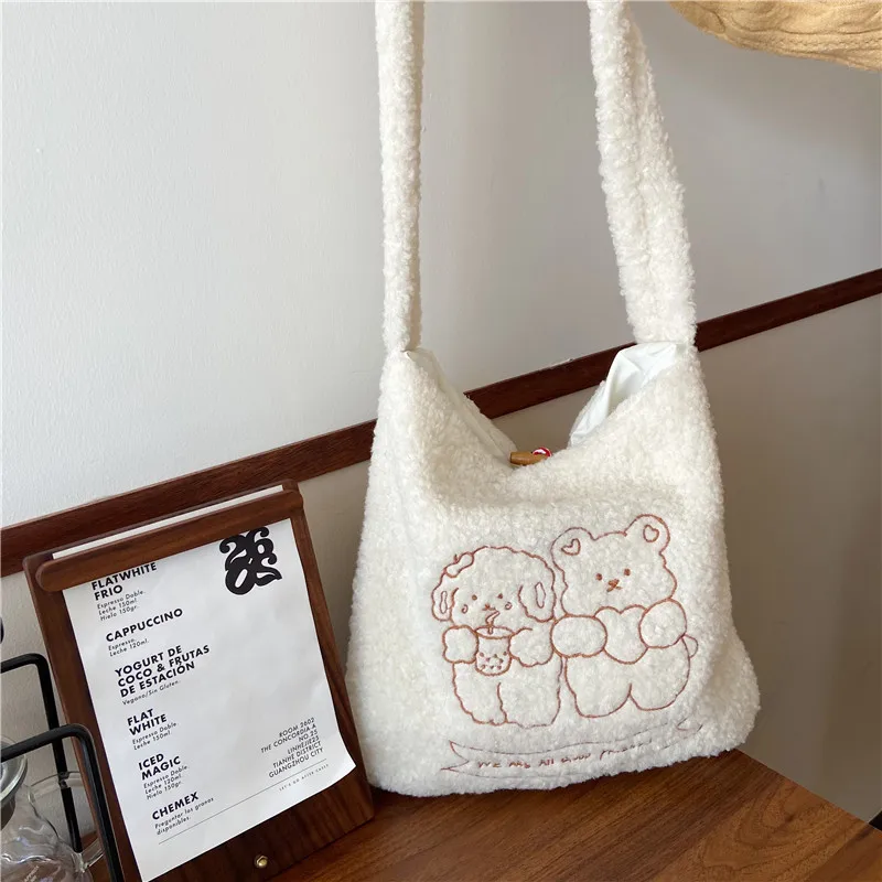 Маленькая плюшевая Сумка-тоут для женщин наручные сумочки из ткани ягненка