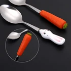 Милая ложка-нож, вилка, мультяшная морковь, кролик, кофейная ложка, ложка для размешивания, детская посуда ложки, столовая посуда, кухонная утварь для детей