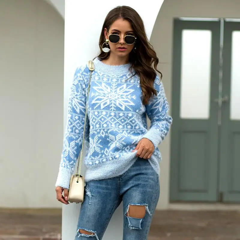 2021 Winter Christmas Sweaters Women Thick Xmas Sweater New Year Knitting Pullovers Female Warm Knitted Ladies | Женская одежда