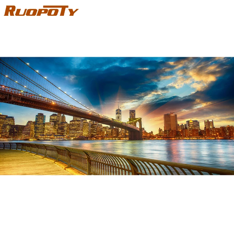 

RUOPOTY 60x120cm Frame Diy Painting By Numbers Kits For Adults Modern City Night Landscape For Home Decors
