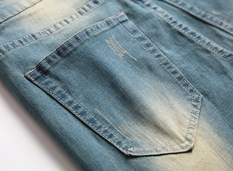 

Mens Vintage Blue Jeans Classic Straight Frayed Denim Pants for Men Fashion Streetwear Casual Trousers Hommes Jeans Plus Size 44