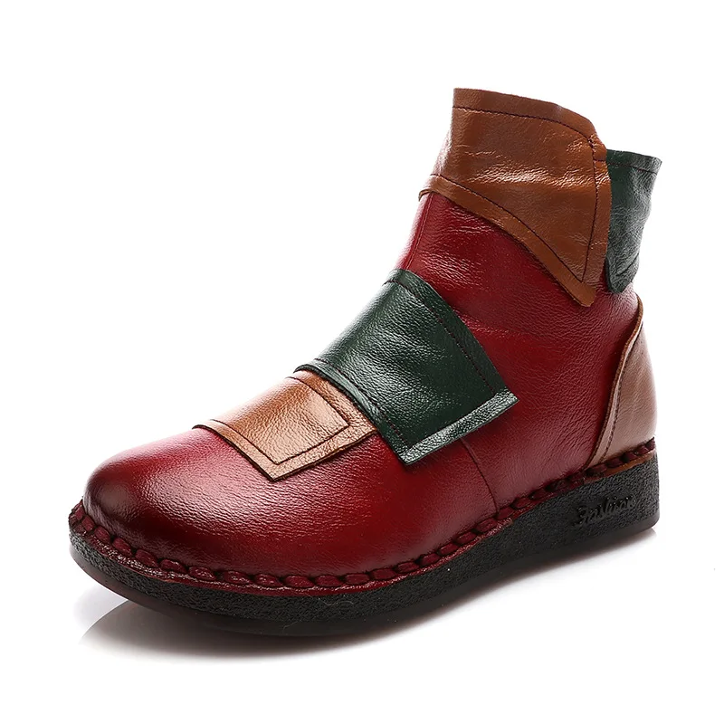 GKTINOO 2020 Autumn Winter Handmade Genuine Leather Ankle Boots Women Slip-On Mixed Color Soft Comfort Warm Ladies | Обувь