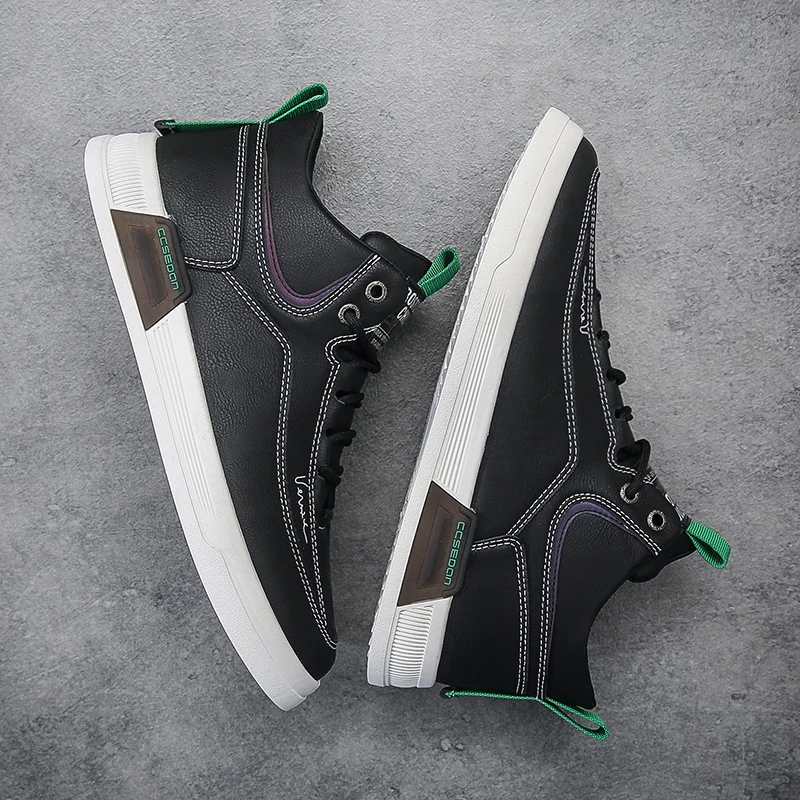 

Brand Fashion Flats Shoes Men Black Big Boy Casual Shoes Medium Cut Casual Male Sneakers Lacing Walking Footwear