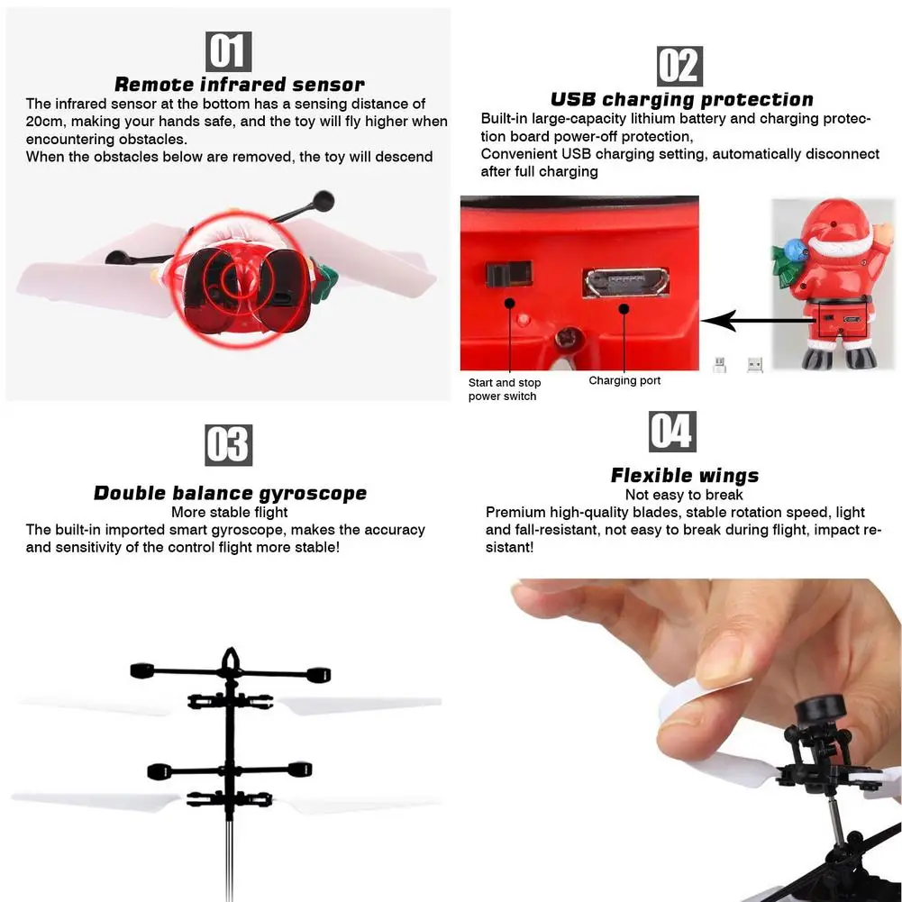 

Remote Control Helicopter Flying Santa Toy Cartoon Infrared Induction RC Santa Dron Model Toys For Christmas Gift