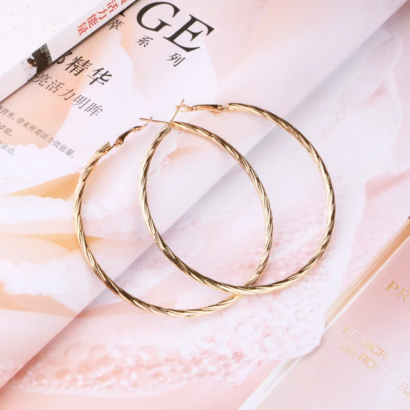 

Gold Silver Color Round Big round 6.7 cm large Hoop Earring for Women Accessories Alloy fashion Jewelry Earings 2020
