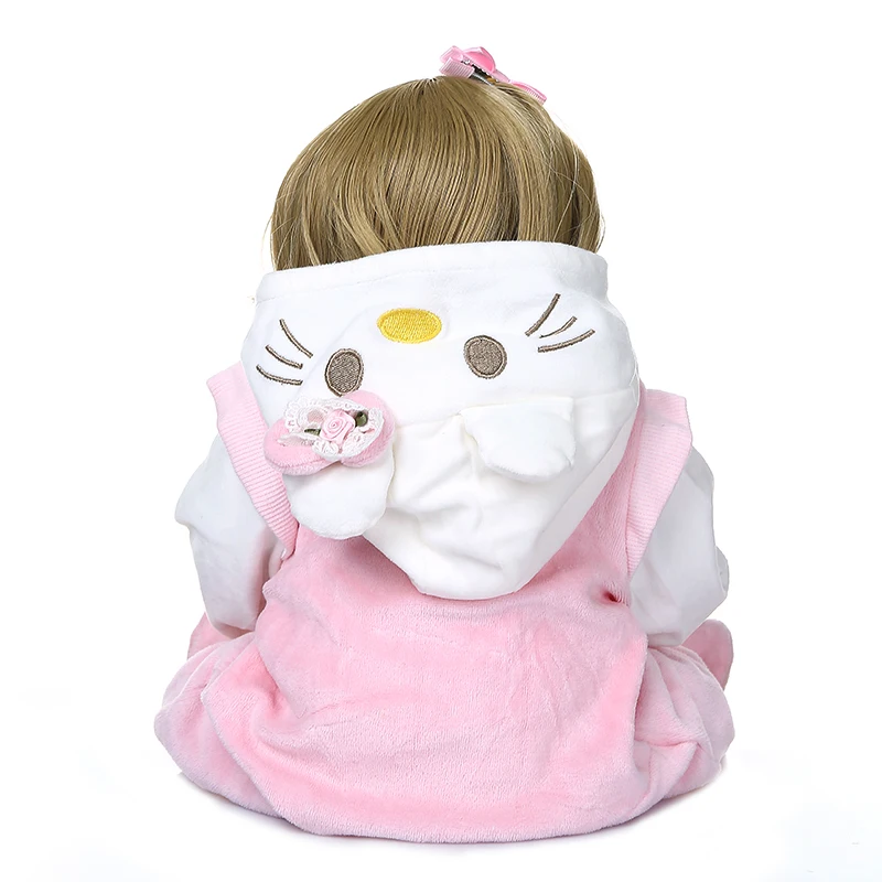 NPK 48 см Полный тела мягкие силиконовые bebe куклы для новорожденных, для девочек в розовом котенке платье набор реалистичные гибкие детские куклы