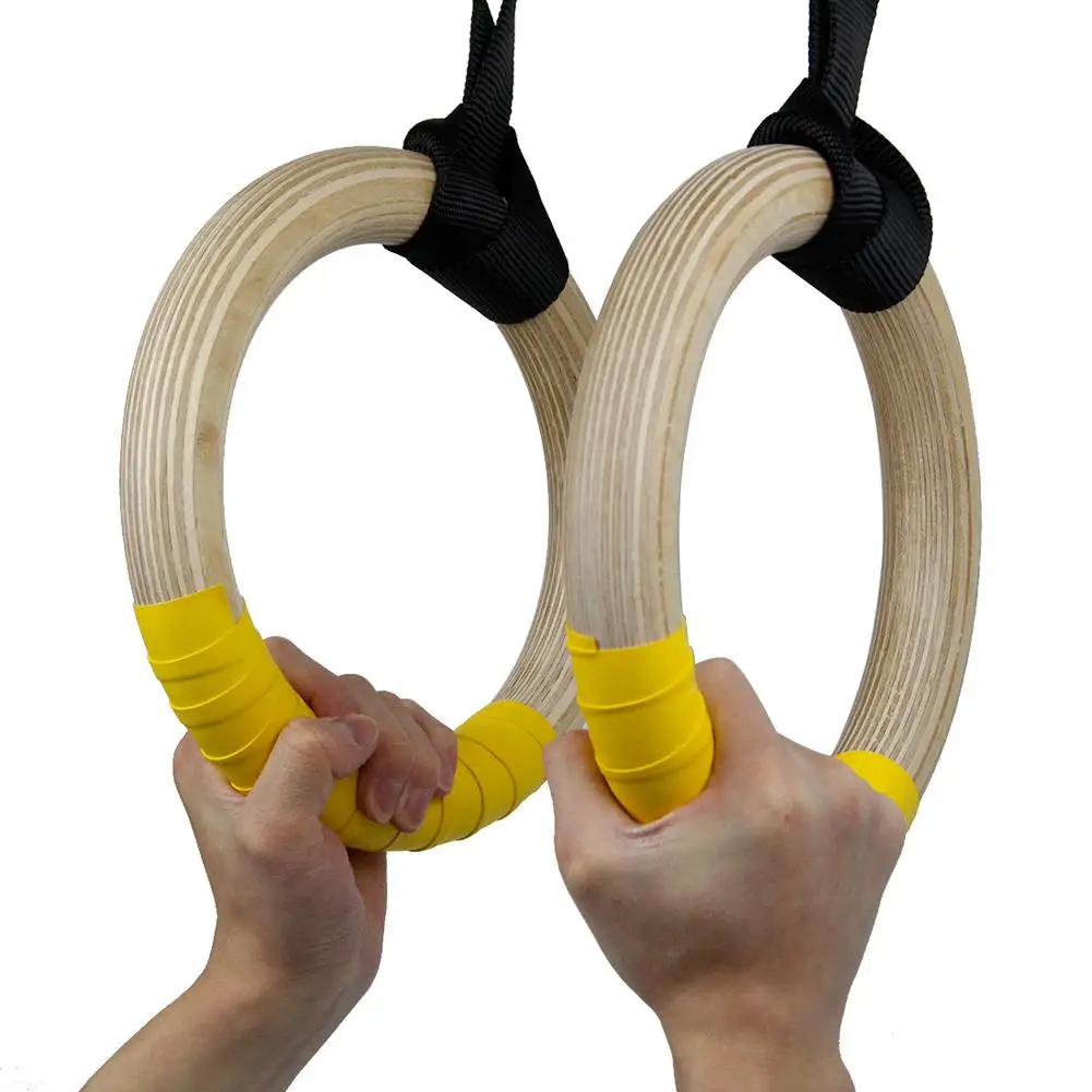 

Procircle Wood Gymnastic Rings 25/28/32 mm Gym Rings with Adjustable Long Buckles Straps Workout For Adult Kids Home Gym Fitness