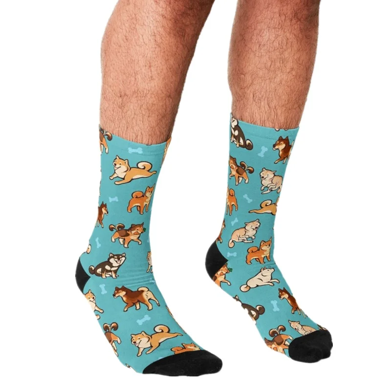 

2021 забавные мужские носки shibes в синем цвете с принтом в стиле хип-хоп, мужские счастливые носки, милые уличные стильные сумасшедшие носки дл...