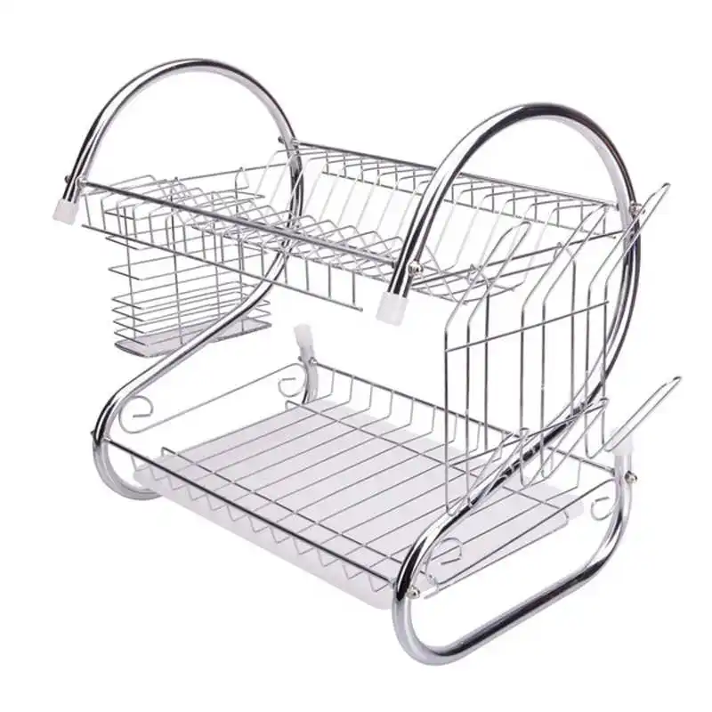 

2 layers kitchen creators 304 stainless steel rack plate drain in the drying filter table utensils store dishes