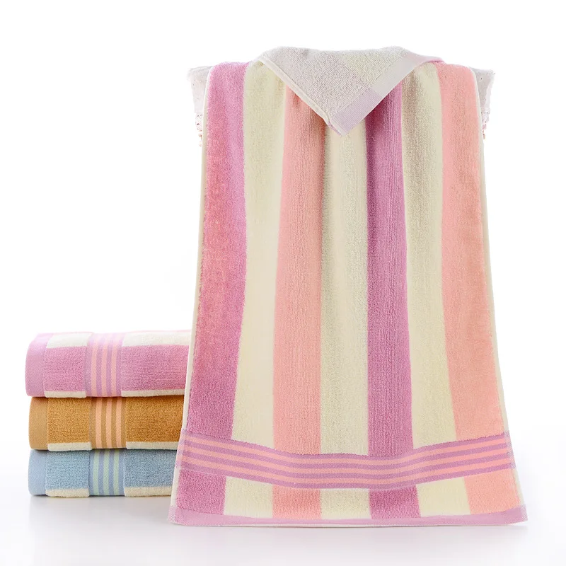 

90*40cm Pure Cotton Color Striped Bath Towel Cotton Adult Sports Towel Thicken Increase Striped Knitted Jacquard Face Towel 2pcs