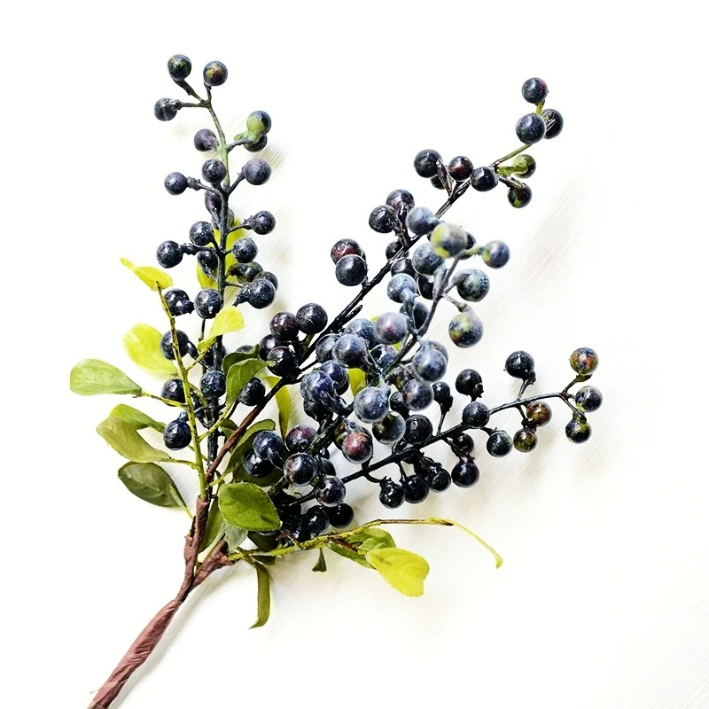 

50cm Artificial 4-pronged Blueberry Fruit, Berry Green Plant Branches,Vase Flower Arrangement,Home Decoration Artificial Flowers