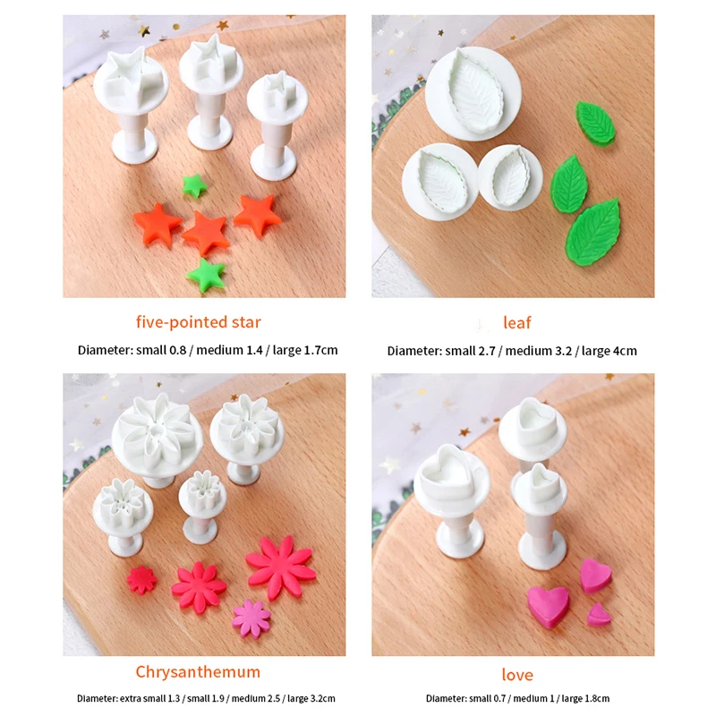 

33pcs Plunger Fondant Cutter Cake Tools Plastic Flower Fondant Cake Decorating Tools DIY Craft 3D Bakeware Sets Baking Molds