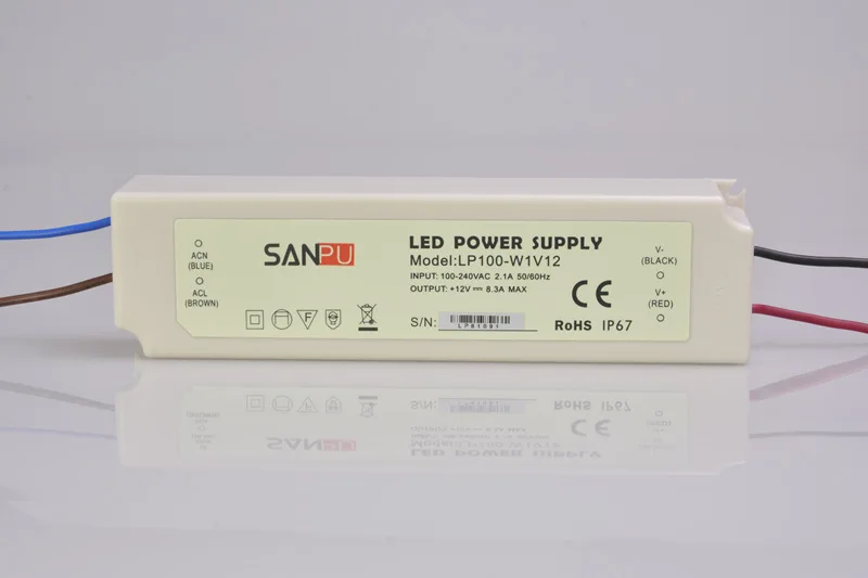 

SANPU SMPS EMC EMI EMS 12V/24V 12W-100W AC-DC Светодиодный драйвер Водонепроницаемый IP67 пластиковый импульсный источник питания