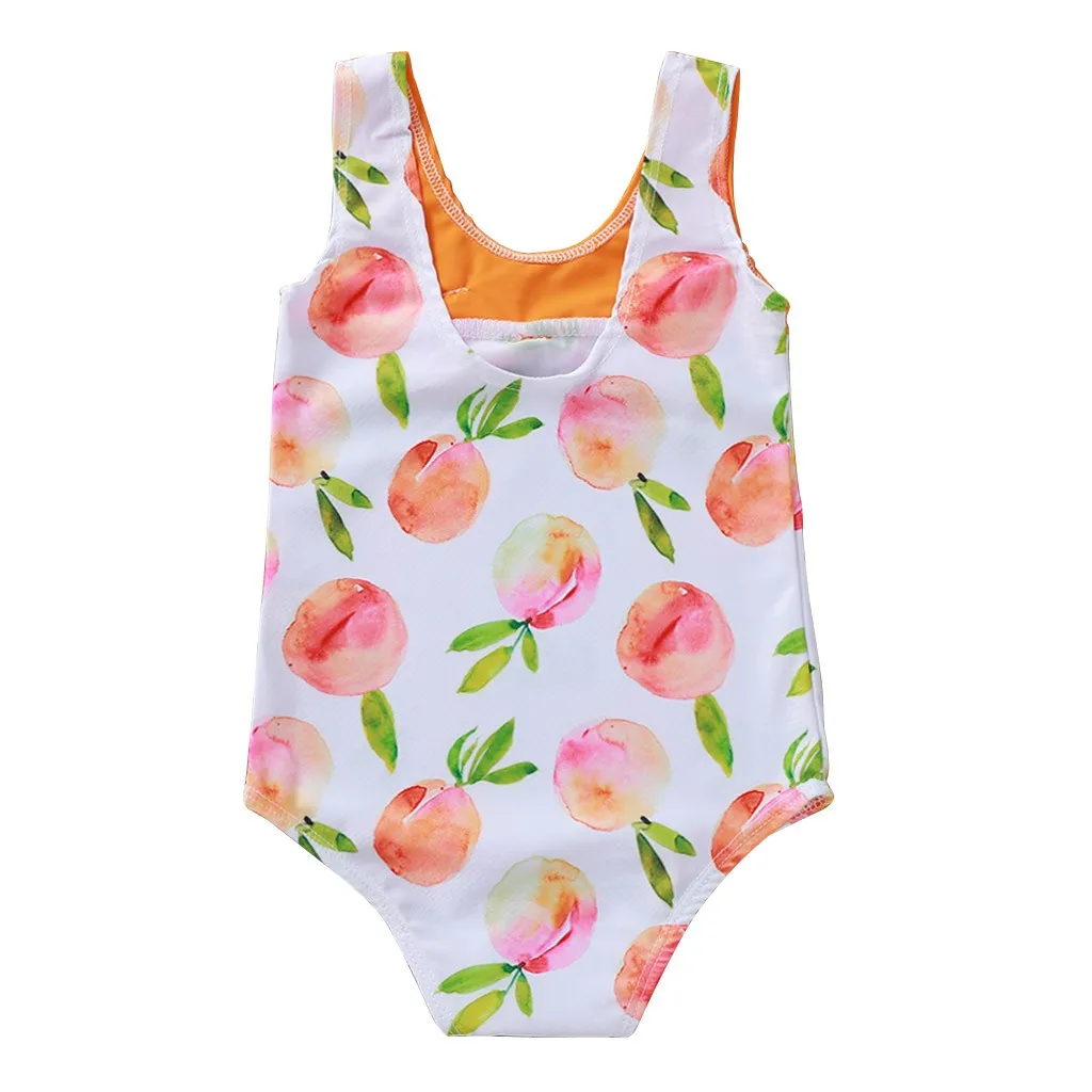 Слитный купальник для девочек лето 2020 бантик персиковый принт бикини Цельный