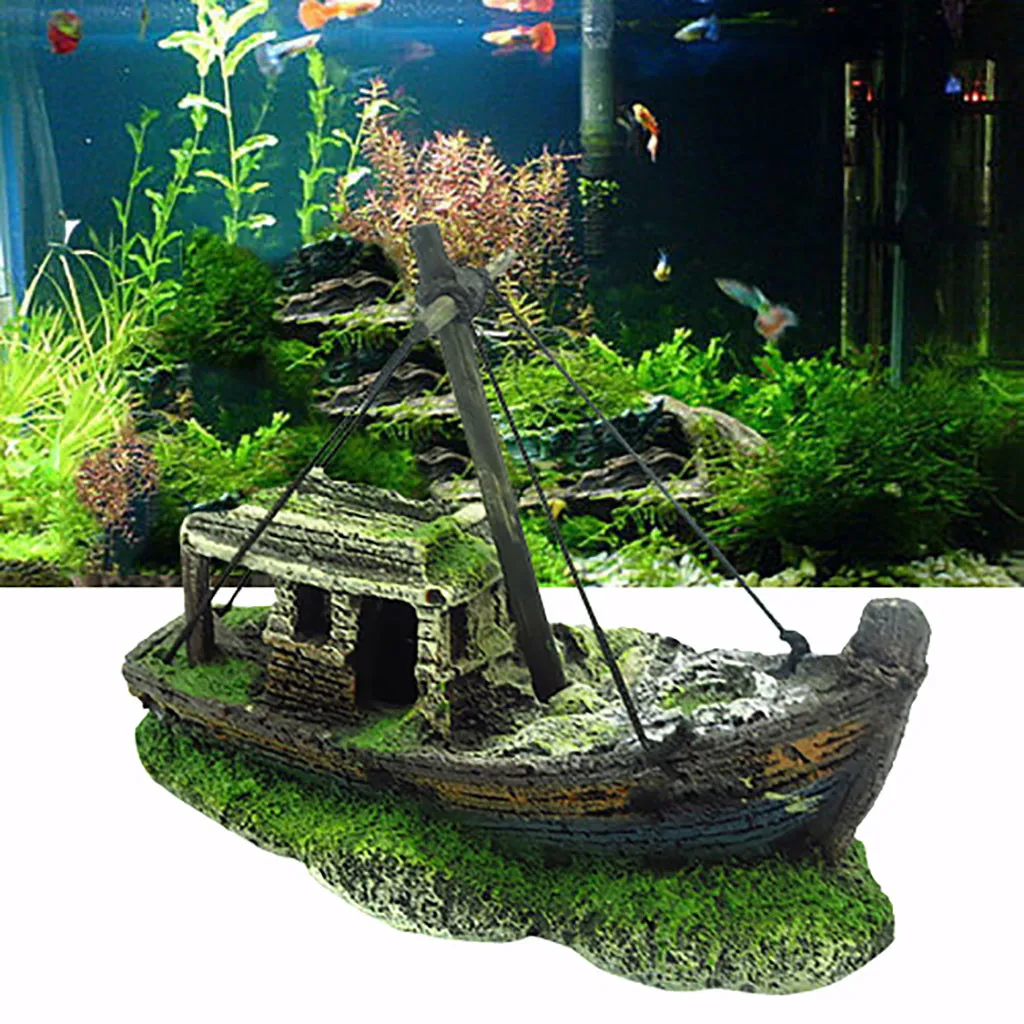 

2021 Hot Aquarium Fish Tank Landscape Pirate Ship Wreck Ship Decor Resin Boat Ornament Aquarium Accessories Decoration #Y5