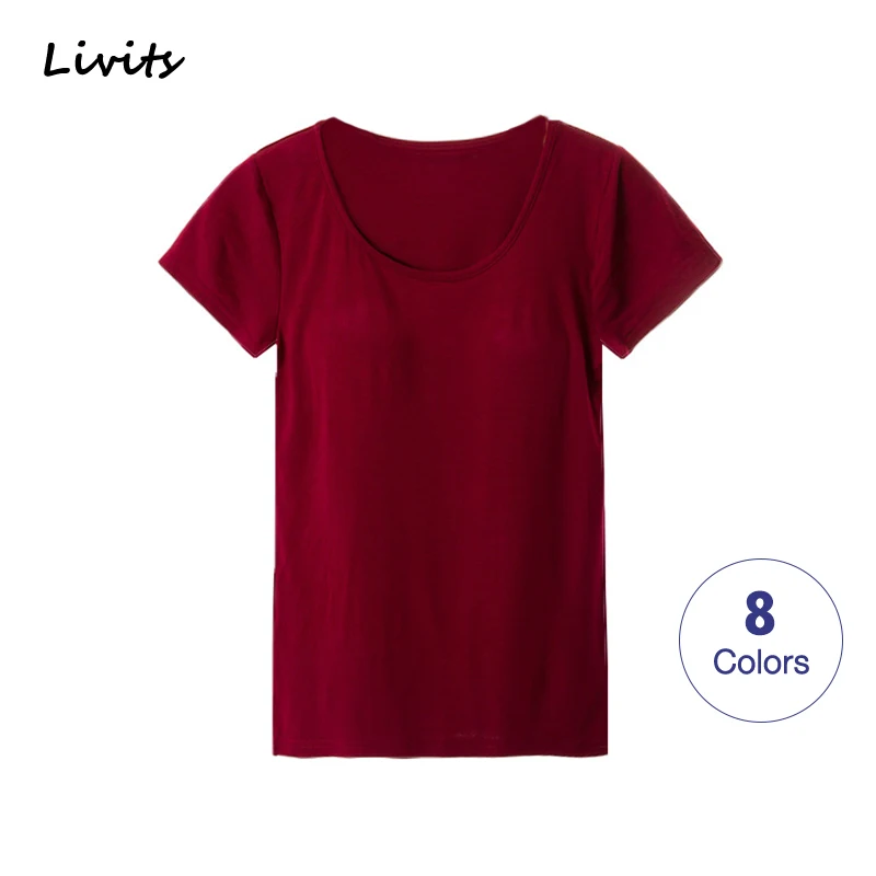 Бюстгальтер футболка для женщин эластичные Модальные топы с коротким рукавом