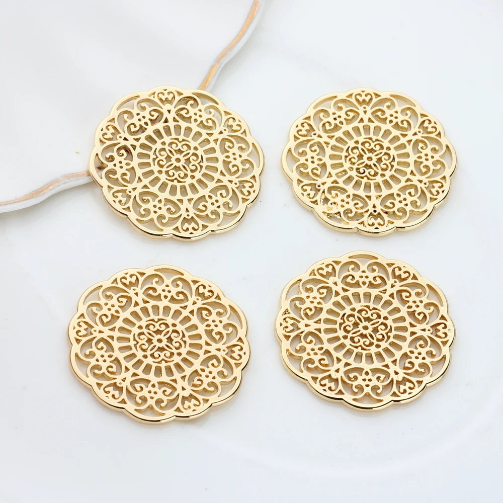 

30mm 6pcs/lot Metal Zinc Alloy Charms Hollow Round Flowers Shape Charms Connector For Necklace Earring Accessories