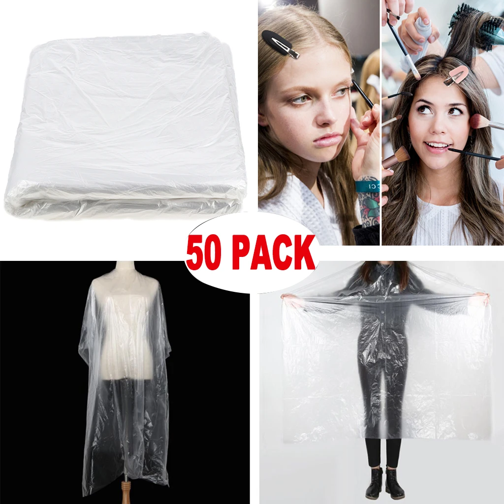 50x Disposable Haircut Capes Clear Barber Home Shawl Apron Cloth + 8x Hair Clips | Красота и здоровье